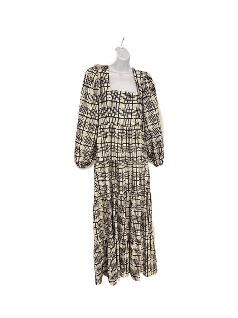Topshop Plaid Tiered Maxi Dress Green Dark Gray Praire Chic Cottagecore Size 8